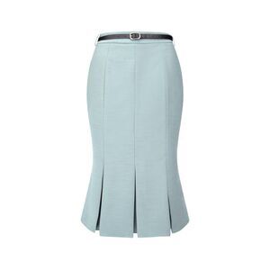 Skirt with Belt Below Knee Length Fishtail Skirt Light Grey Blue